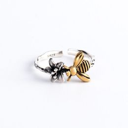 All-match Vintage Thai Silver Bee Flower Ring Female Simple Grace Personality Distressed Ins Style Hipster Accessories Wholesale