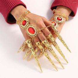 Link Bracelets 1Pcs Fashion Thai Golden Finger Bracelet Shining Red Crystal Girl's Belly Dance Jewellery