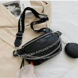 Waist Bags Luxury Women's Chain Fanny Pack 2023 Bag Wide Shoulder Belt Designer Brand Pu Leather Crossbody Chest