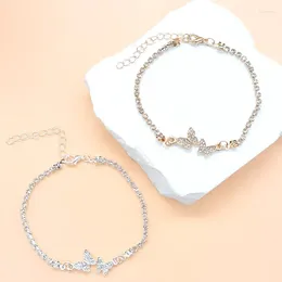 Charm Bracelets Golden Silver Color Rhinestone Butterfly Bracelet Women Fashion Luxury Daily Accessories Party Jewelry Birthday Gift