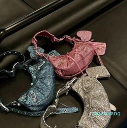 Strass Motorradtasche Frau Hobo Taschen Shimmer Crossbody Schulter 55 Tasche Damen Handtaschen Geldbörsen Diamanten Vollwasserbohrer Silber Hardware Spiegel Geldbörsen