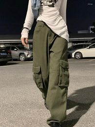 Women's Pants Navy Green Classic Cargo Women High Waist Pocket Baggy Streetwear Fashion Mopping Trouser Hip Hop Casual Straight Jeans