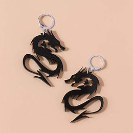 Acrylic Mirror Chinese Dragon Dangle Earrings Cool Punk Dragon Totem Stud Earrings for Women Girls Party Jewelry