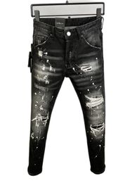 Mens Jeans fashion brand mens washing worn out torn paint locomotive jeans 9859 230404