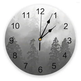 Wall Clocks Foggy Forests Plants Trees Living Room Clock Round Decor Home Bedroom Kitchen Decoration