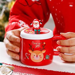 Mugs Couples Ceramic Christmas Creative Santa Claus Elk Figurines Cup Lid Design Office Home Milk Coffee Xmas Gift