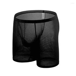 Underpants Sexy Men Underwear Transparent Mesh Boxers Shorts Man Panites Solid Breathable U Convex Pouch Underpant Gay Cueca Calzoncillo