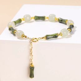 Natural Southern Jade Bamboo Light Green Jade Combined Bracelets Women Vintage Lucky Style Adjustable Gemstone Bracelet Gift