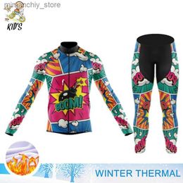 Cycling Jersey Sets 2022 Kids Cartoon Cycling Jersey Set Winter Thermal Fece Boys Girls Bike Clothing Road Bike Suit MTB Children Maillot Ciclismo Q231107