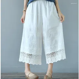 Women's Pants Sweet Lolita Cotton Loose Mori Girl Hollow Out Lace Patchwork Wide Leg