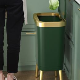 Waste Bins Luxury gold trash can be used for large capacity trash cans in kitchens and bathrooms. High foot push type plastic trash can composting bin 230406