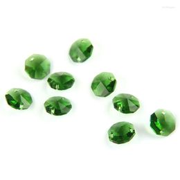 Chandelier Crystal 14mm 100pcs/1000pcs Dark Green Octagon Beads With 1 Hole/2 Holes Glass Prism Pendant Home Wedding Decoration