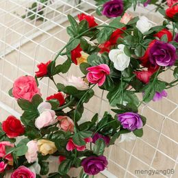 Christmas Decorations 250CM Rose Artificial Flowers Christmas Garland for Wedding Home Room Decoration Spring Autumn Garden Arch Plant R231106