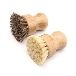 Cleaning Brushes Bamboo Dish Scrub Kitchen Wooden Scrubbers For Washing Cast Iron Pan Pot Natural Sisal Bristles Drop Delivery Home