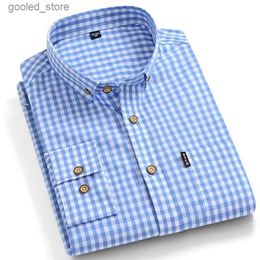 Men's Casual Shirts Thin 100% Cotton Plaid Shirts for Men Long Sleeve Regular Fit Checkered Dress shirt Mens Blue New 2020 Soft Comfortable Male Q231106