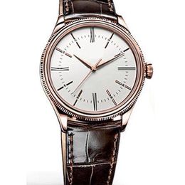 New Mens Watch Automatic Mechanical Sapphire Geneve No Date Rose Gold Stainless Steel Black Leather White Rome Dial Watches Sport 39mm
