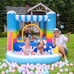 Rainbow Inflatable Castle Jump Ball Pit Bounce House Bouncer Backyard Outdoor Moonwalk Jumping Playhouse for Kids Toddlers Outdoor Indoor Party Blow Up Jumper