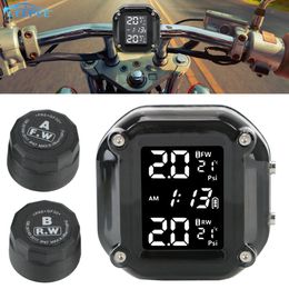 Car Wireless with 2 External Sensors LCD Display Motorcycle TPMS Motor Tyre Pressure Monitoring Alarm System Tyre Temperature