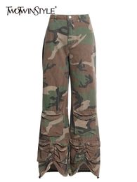 Women's Shorts TWOTYLE Y2k Camouflage Wide Leg Pants For Women High Waist Casual Loose Streetwear Trousers Female Autumn Clothing Fashion 230404