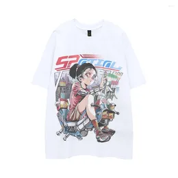 Men's T Shirts Hip Hop Streetwear Harajuku Cartoon Girl Print Men T-shirt Mens Casual Shirt Short Sleeve O Neck Cotton Oversized TShirt