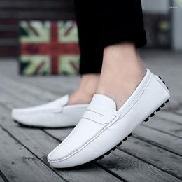 Dress Shoes Men Loafers White Genuine Leather Breathable Boat For Driving Comfortable Soft Bottom Moccasins