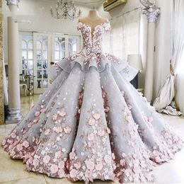 2024 lindos vestidos de baile rosa fora do ombro apliques 3d-floral tule jovem menina feminino quinceanera vestidos de comprimento até o chão