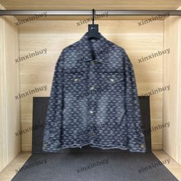 xinxinbuy Men designer Coat Jacket Letter jacquard denim fabric sets long sleeves women khaki Black M-3XL