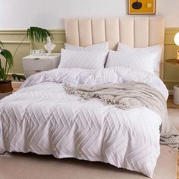 Bedding sets Simple solid color wave decal white down duvet cover large high-quality single bed extra 231106