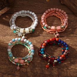 Bohemian Boho Stackable Bracelets for Women Girls Multilayer Stack Beads Colourful Beaded Charm Bracelets Handmade Jewellery
