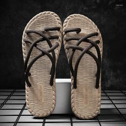 Sandals Men's Summer Special Offer Slipper Fashion Character Wove Cotton Rope Outdoor Casual Soft-soled Non-slip Sandal 39-44