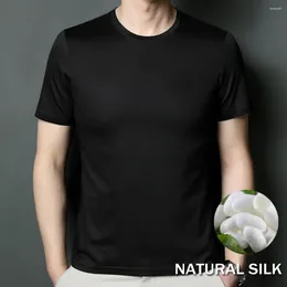 Men's T Shirts Breathable Cotton-Silk-Lyocell Blend Shirt Round Neck Tee Lightweight Summer White Blue Solid High-Quality Clothes 2023