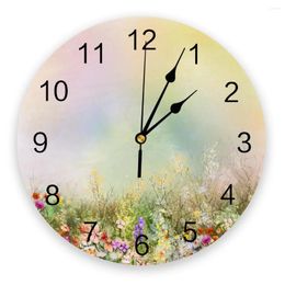 Wall Clocks Flowers Watercolour Clock Living Room Home Decor Large Round Mute Quartz Table Bedroom Decoration Watch