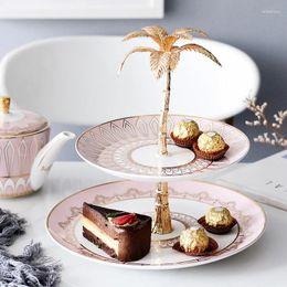 Plates Nordic Double Fruit Plate Coconut Dish Cake Stand Candy Tray Dried Snack European Ceramic Serving CL83001