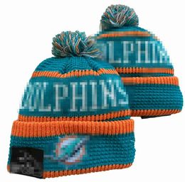 Men Knitted Cuffed Pom Miami Beanies MIA Bobble Hats Sport Knit Hat Striped Sideline Wool Warm BasEball Beanies Cap For Women A13