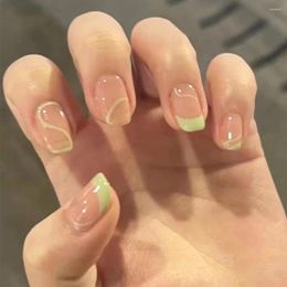 False Nails Refresh Green Short Press On Elegant Fingernails Stickers Manicure Salon DIY Art Removable Save Time SANA889