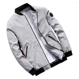 Men's Jackets Men Business Jacket Ribbing Bottom Temperament Bomber Pure Colour Elastic Cuff Outerwear