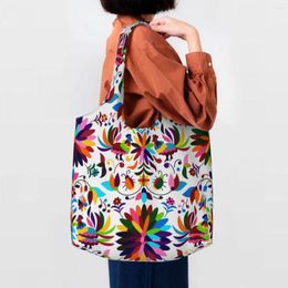 Shopping Bags Mexican Otomi Birds Floral Embroidery Canvas Bag Women Washable Capacity Groceries Folk Flowers Art Tote Shopper