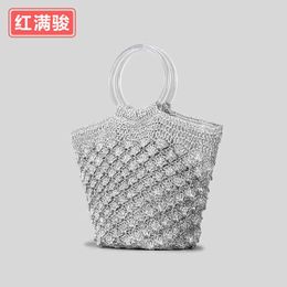 summer new style polypropylene silk vegetable basket tote bag for womens niche acrylic handbag beach vacation shoulder bag 230406