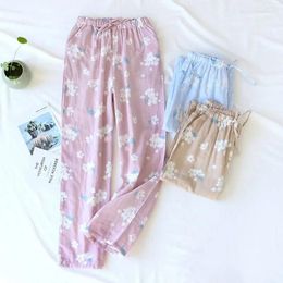 Women's Sleepwear Bottoms Ladies Women Home Fresh Trousers Pants Loose Wleepwear Cotton Sleep Print Pajamas Sale Yarn