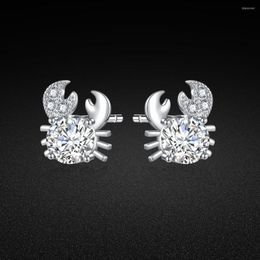 Stud Earrings Women's 925 Sterling Silver Cute Little Crab CZ Cubic Zirconia Rose Gold Jewelry Girls Teen Gifts