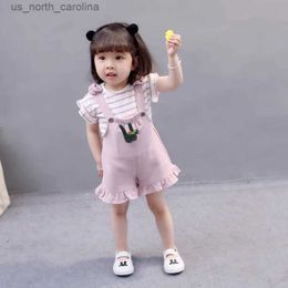 Clothing Sets 2pcs Cute Toddler Baby Girl T-shirt+Suspender Shorts Outing Clothes New Fashion Bay Sets Suits (No Shoes No Bag)