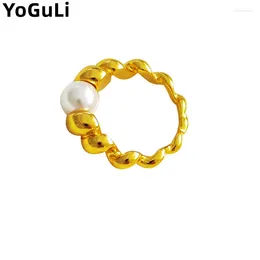 Cluster Rings Trendy Jewellery Simulated Pearl Ring 2023 Trend Vintage Temperament Gold Colour Metal For Women Fashion Accessories