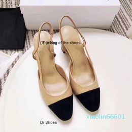 Designer Shoes Small fragrant wind Baotou sandals 2023 summer middle heel leather back space French high women's thick heels