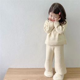 Clothing Sets Baby Girl Winter Clothes 2 Pieces Set 2023 Autumn Sweater Wide Leg Pants Loose Korean Fashion Unisex High Collar Solid Colour