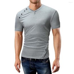 Men's T Shirts Casual Men Cotton Tshirt Double Breasted V-neck Slim White Black Grey Soft Tee 137