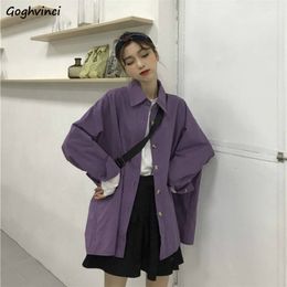 Women's Blouses Shirts Women's long sleeved shirt Spring Harajuku loose lapel Solid casual BF Vintage purple loose all matching 230406