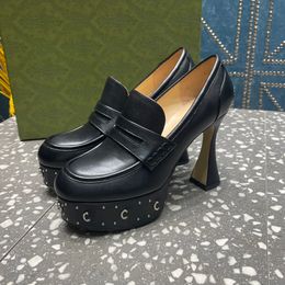 Дизайнерская обувь для женской моды Туфли на платформе с серебряной пряжкой высшего качества из воловьей кожи Женские туфли-лодочки на высоком каблуке 14 см Женские модельные туфли с круглой головкой для свадебной вечеринки