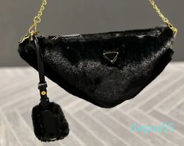 ag Italy Milano Luxury Brand P Fur Plush Woollen Bags Lady Chain Strap Small Underarm Handbag Black White Pink