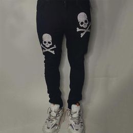 Men's Jeans Y2k Man Black Stretchy Skinny Slim Fit Drill Letter Punk Streetwear Biker Trousers All-match Denim Pencil Pants294F