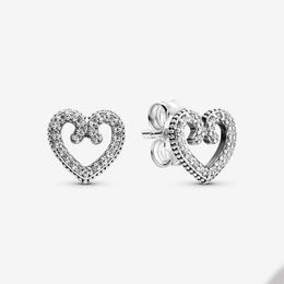 925 Sterling Silver Heart Swirl Stud Earrings for Pandora CZ Diamond Wedding designer Earring Set for Women Girlfriend Love Hearts earrings with Original Box